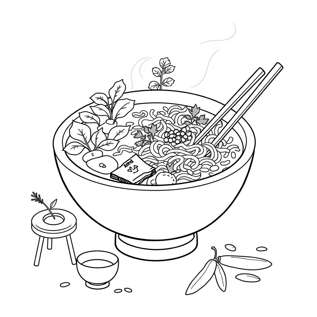 Khám phá sự sáng tạo với hình tô màu tô phở bò, nơi bạn có thể thêm màu sắc cho món ăn truyền thống Việt Nam yêu thích!
