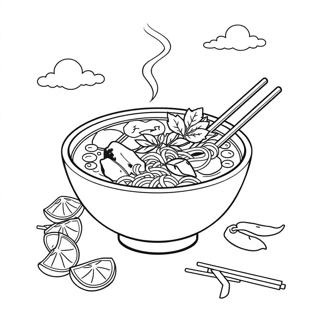 Khám phá thế giới ẩm thực qua hình tô màu tô phở gà, nơi bạn có thể thể hiện sự sáng tạo và tình yêu với món ăn truyền thống Việt Nam!
