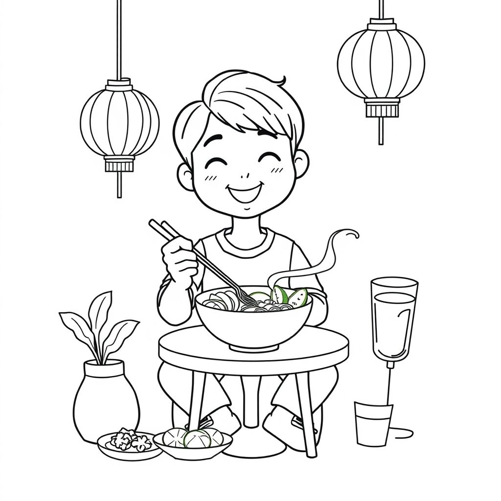 Khám phá nét đẹp văn hóa ẩm thực Việt qua hình tô màu vui nhộn: Người thưởng thức phở - món ăn biểu tượng của đất nước!