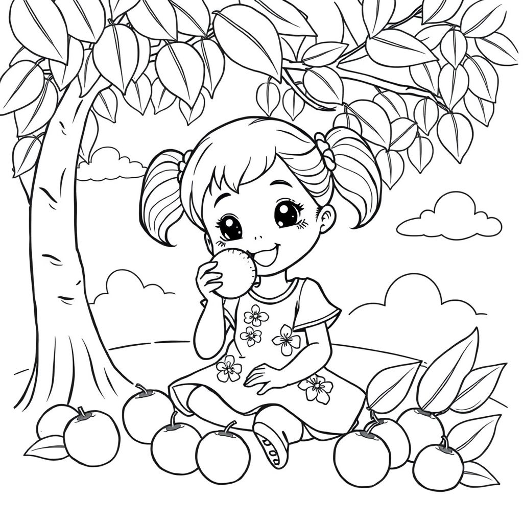 Thỏa sức sáng tạo với hình tô màu bé gái vui vẻ cầm quả vải, thưởng thức vị ngon ngọt của mùa hè!