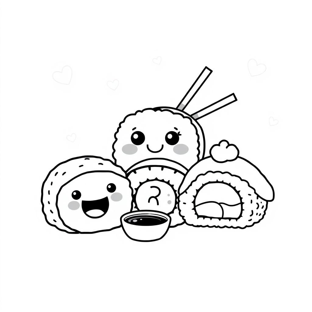 Khám phá thế giới sushi đáng yêu qua hình tô màu sushi cute này! Thỏa thích sáng tạo và mang đến những bức tranh vui nhộn, hấp dẫn cho bé yêu yêu thích ẩm thực Nhật Bản.