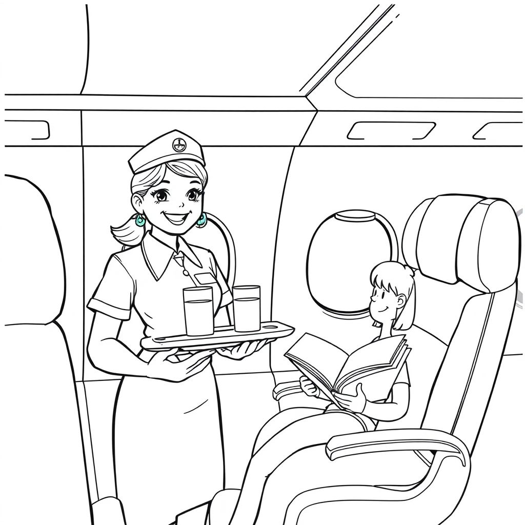 Khám phá thế giới màu sắc với hình tô màu hành khách và tiếp viên hàng không, khơi nguồn cảm hứng cho những ước mơ bay cao bởi các tiếp viên hàng không thân thiện và những chuyến bay đầy hành trình thú vị!