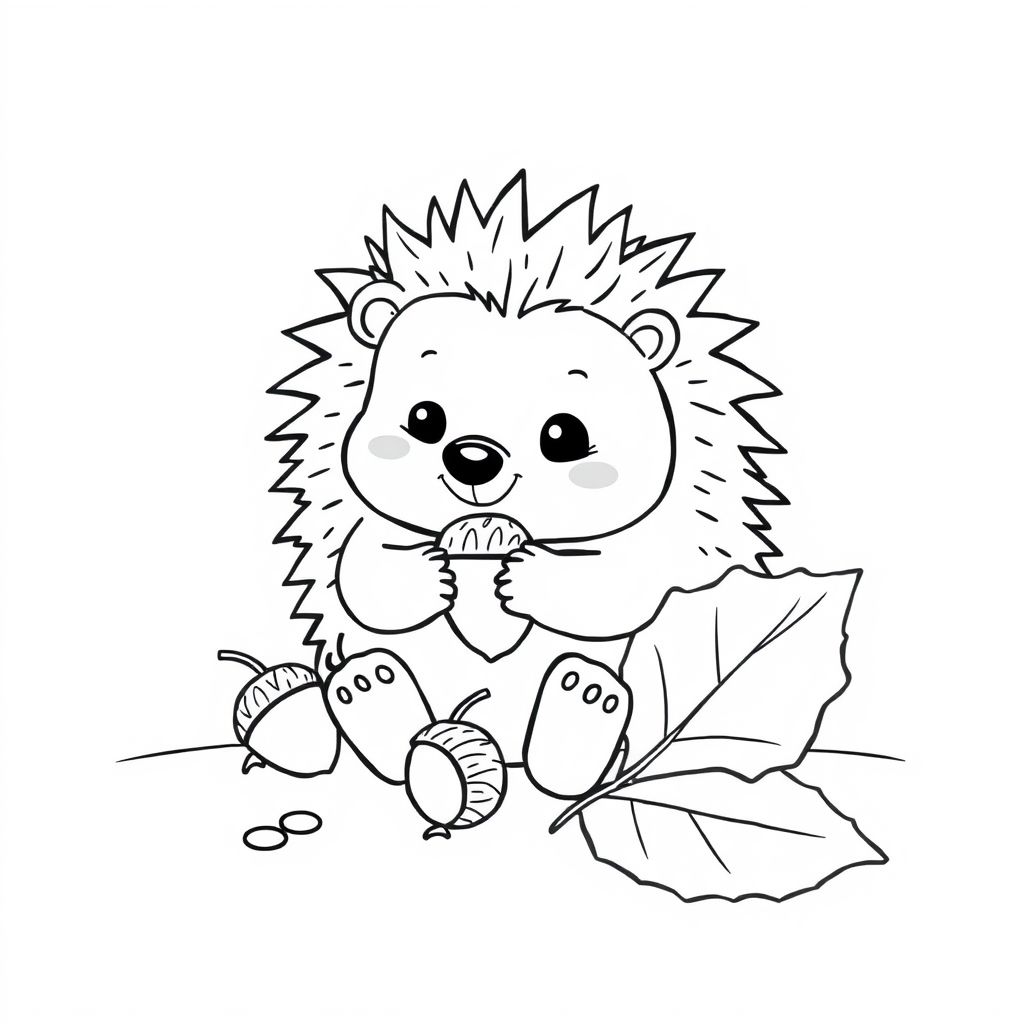 Khám phá thế giới động vật qua hình tô màu: Con nhím dễ thương đang thưởng thức hạt, mang đến giờ vui chơi sáng tạo và bổ ích!