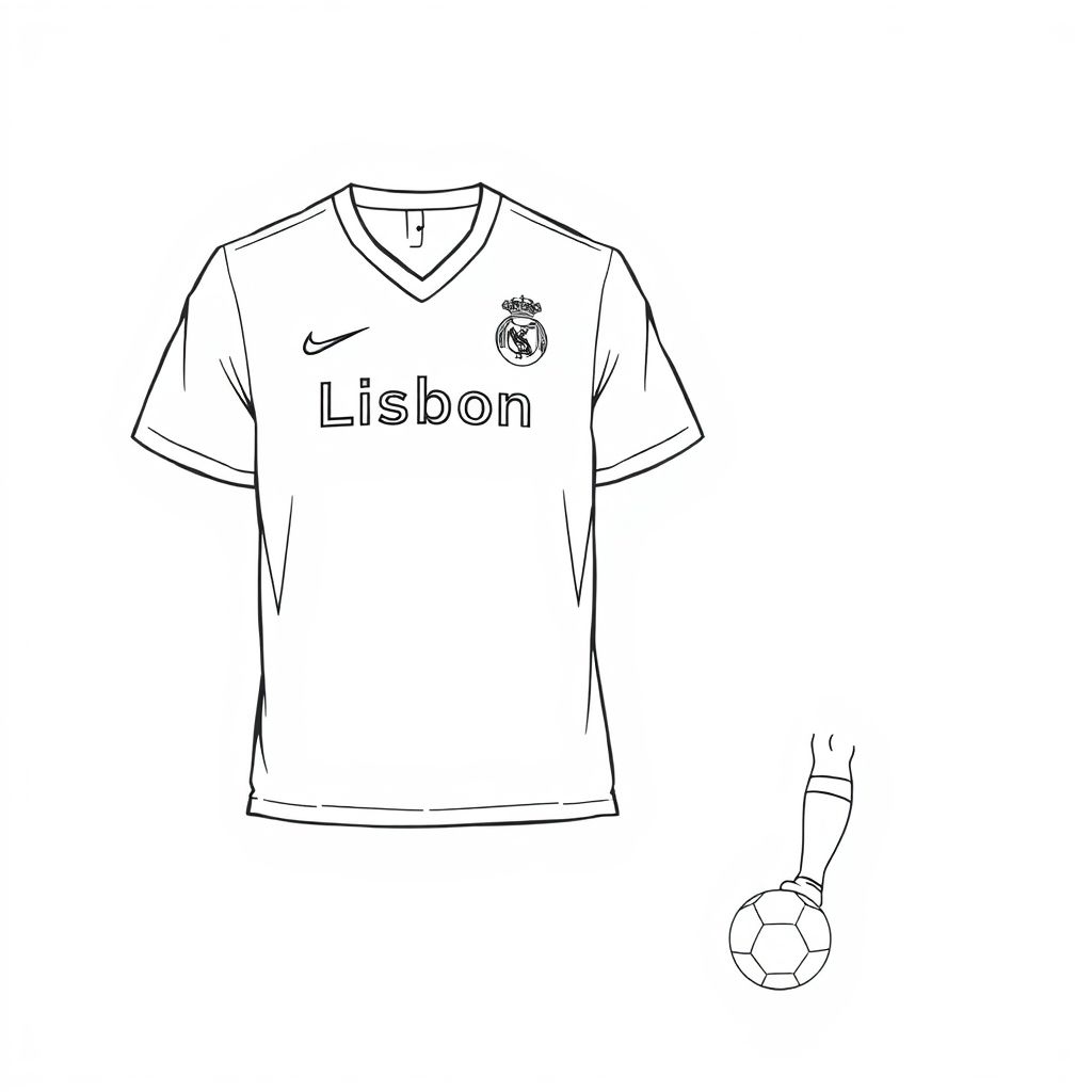 Khám phá hình tô màu áo đấu bóng đá với chữ Lisbon và Ronaldo, mang đến niềm tự hào và đam mê sân cỏ cho các fan hâm mộ yêu thích bóng đá và đội tuyển!