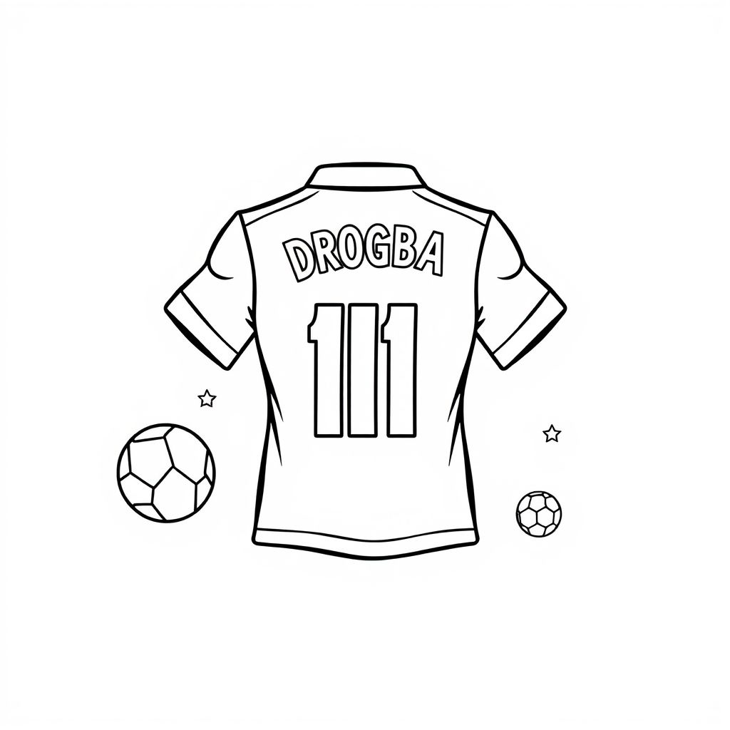 Khám phá hình tô màu độc đáo với chữ D trên áo đấu bóng đá, mang phong cách đặc trưng của Drogba – biểu tượng của sức mạnh và đam mê sân cỏ.