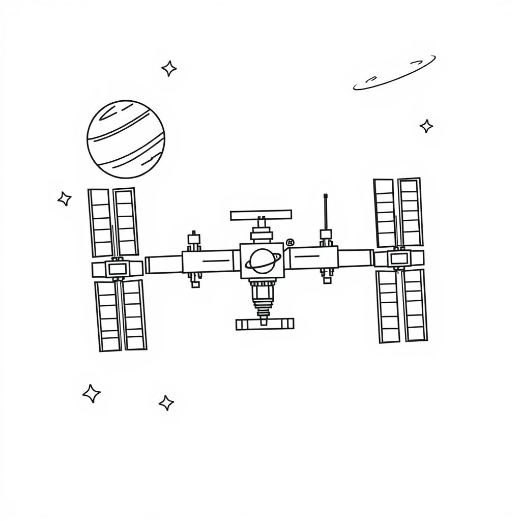 Khám phá vũ trụ cùng bé yêu với hình tô màu trạm ISS! Trạm vũ trụ ISS là biểu tượng của hành trình thiên văn kỳ thú, giúp bé yêu yêu thích môn khoa học và khám phá không gian vô tận. Hãy cùng tô màu và mở rộng tầm nhìn về vũ trụ rộng lớn!