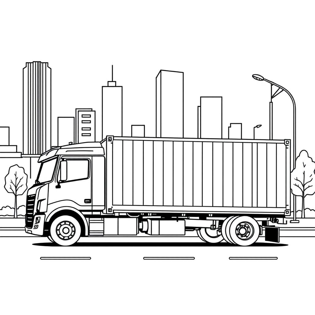 Khám phá hình tô màu xe container trong thành phố sôi động, nơi các chiếc xe lớn vận chuyển hàng hóa qua những con đường đông đúc. Trẻ em tha hồ sáng tạo và vui chơi với hình ảnh xe container đầy màu sắc!