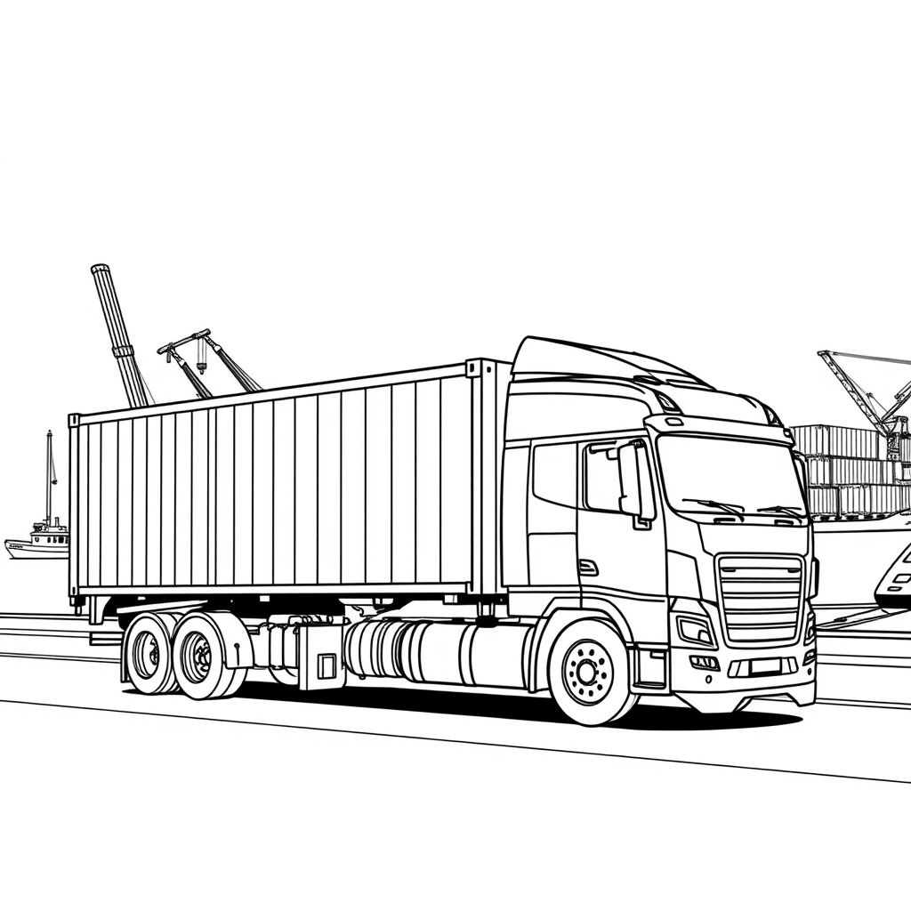 Khám phá thế giới bến cảng qua tranh tô màu xe container sinh động, mang đến trải nghiệm vui học về vận chuyển hàng hóa và môi trường biển cả.