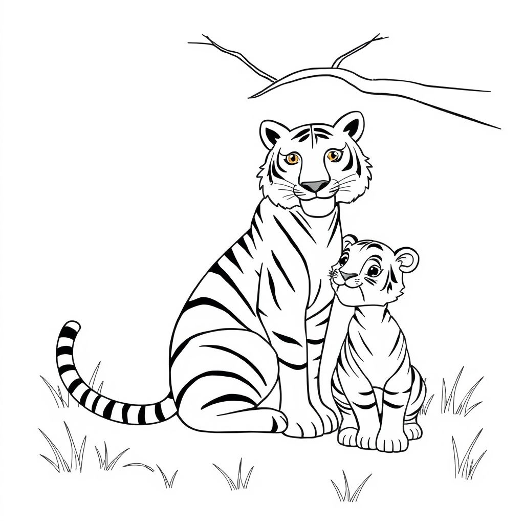 Khám phá thế giới sinh động qua hình tô màu của con hổ mẹ và hổ con, nơi hình ảnh con hổ mạnh mẽ, đáng yêu thể hiện tình cảm mẹ con đầy ấm áp và sức mạnh tự nhiên.