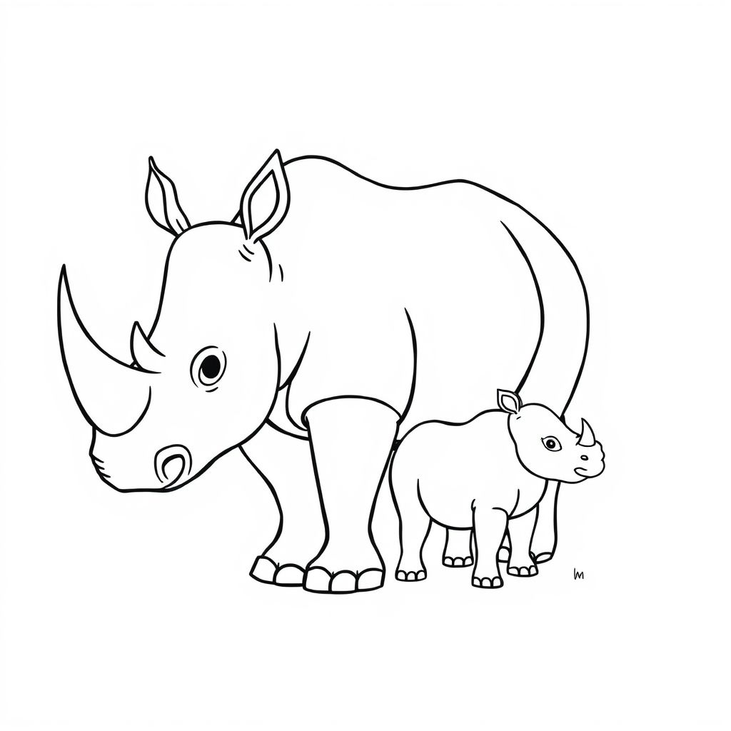 Khám phá thế giới đáng yêu của mẹ và con tê giác qua bức tranh tô màu sinh động này, nơi tình cảm mẹ con tràn đầy và vẻ đẹp của các loài động vật hoang dã được thể hiện rõ nét.