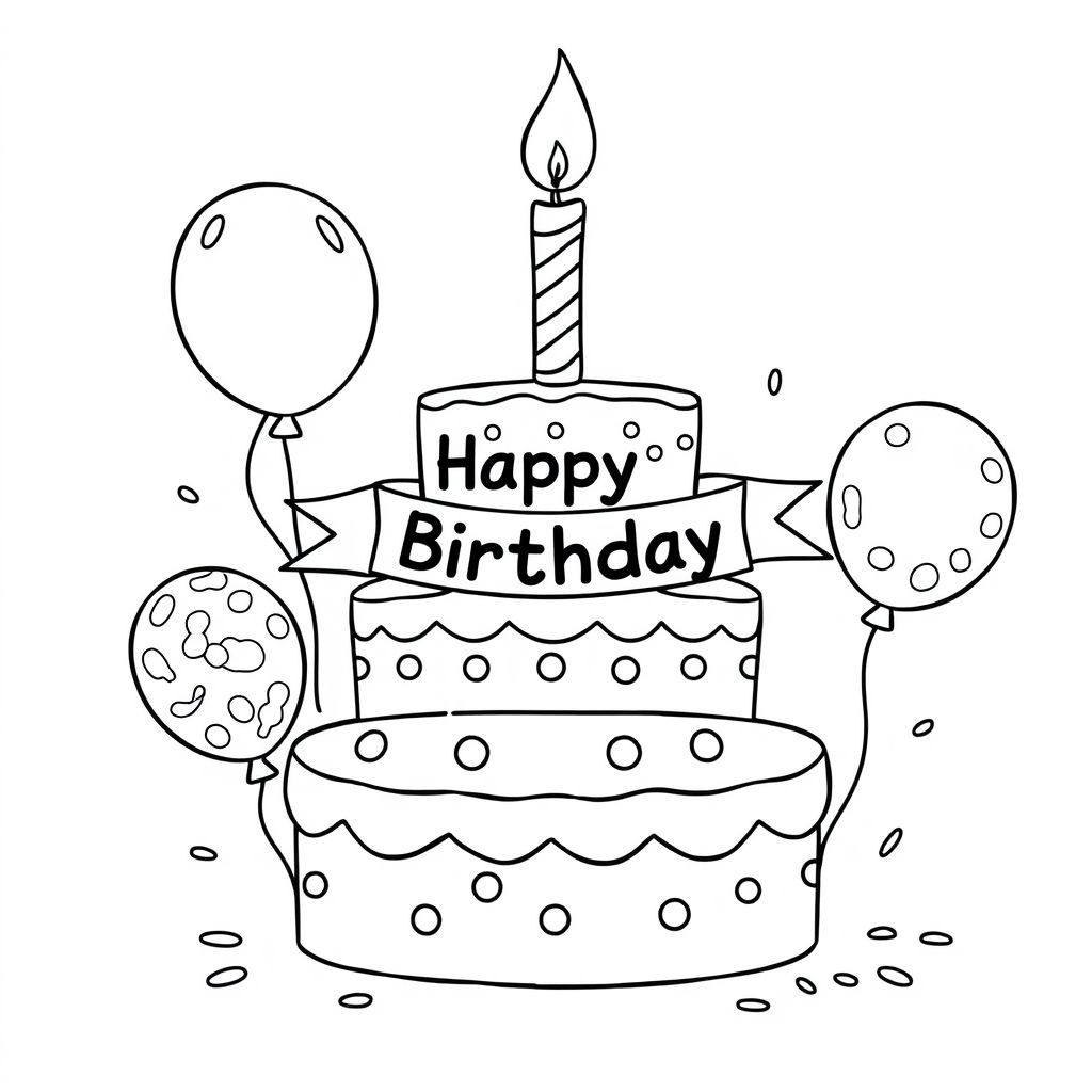 Khám phá hình tô màu bánh sinh nhật vui nhộn với chữ "Happy Birthday" để thổi bừng không khí sinh nhật rộn ràng và sáng tạo!