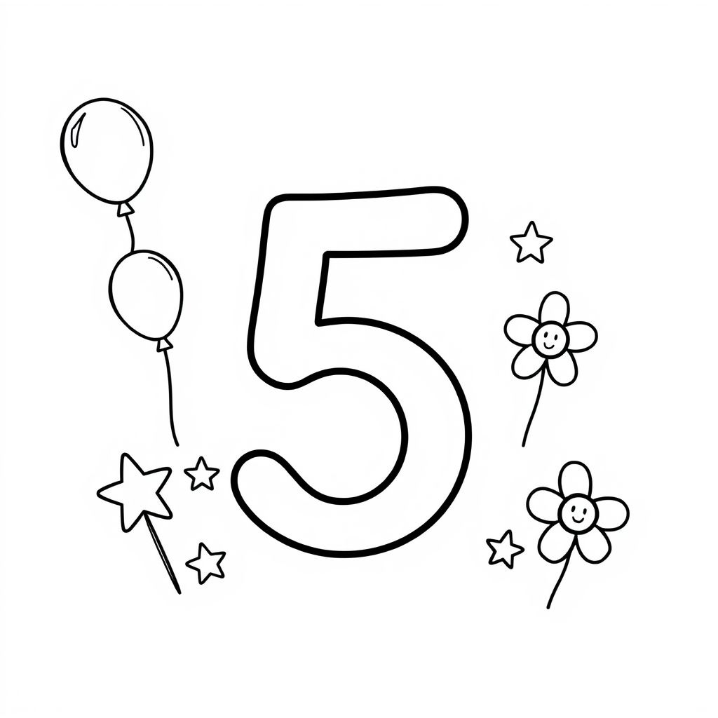 Khám phá thế giới số đếm qua hình tô màu số 5 vui nhộn này! Thỏa sức sáng tạo và làm quen với các con số một cách dễ thương, phù hợp cho bé yêu yêu thích học tập và tô màu.