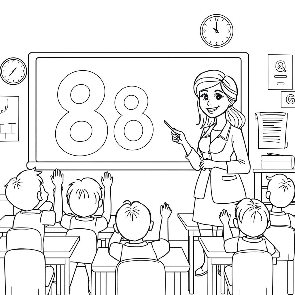 Khám phá tranh tô màu số 8 cùng cô giáo thân thiện! Trẻ em học số đếm vui vẻ qua những hình ảnh sinh động và sáng tạo.
