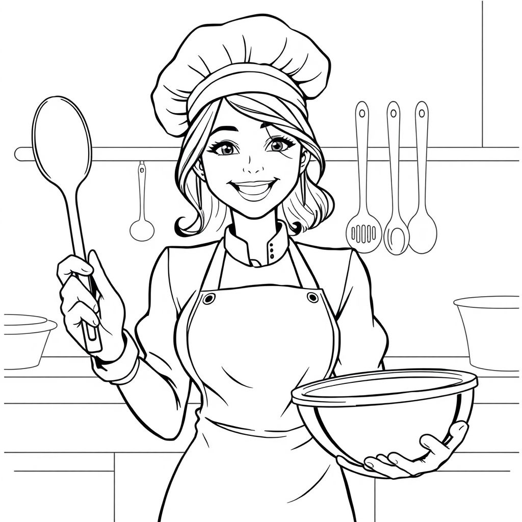 Khám phá thế giới ẩm thực qua hình tô màu đầu bếp nữ xinh đẹp, mang nét duyên dáng và tài năng của những đầu bếp trẻ trung, nhiệt huyết.