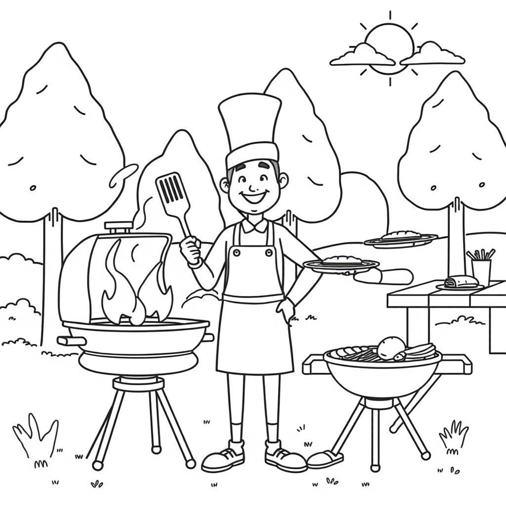 Khám phá thế giới ẩm thực qua hình tô màu đầu bếp nấu ăn ngoài trời, mang lại niềm vui sáng tạo và đam mê nấu nướng cho các bé yêu thích làm đầu bếp!