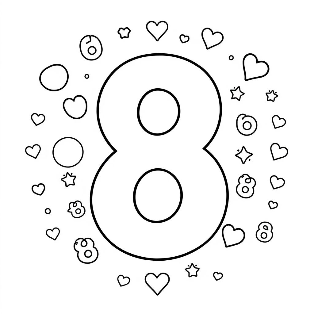 Khám phá thế giới số đếm qua hình tô màu số 8 vui nhộn và sáng tạo! Hãy cùng bé yêu luyện tập nhận biết số và phát triển tư duy bằng cách tô màu hình ảnh này nhé!