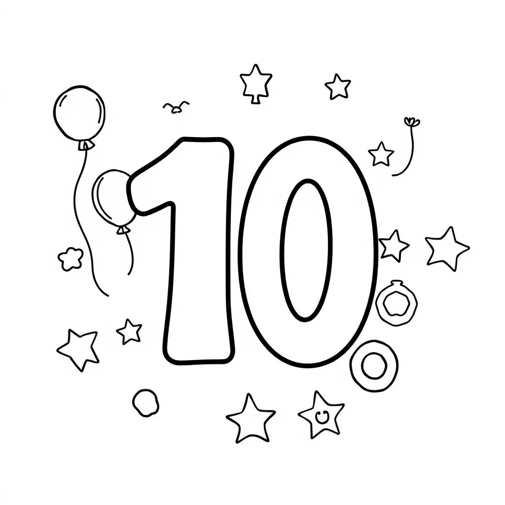 Khám phá thế giới số đếm qua hình tô màu số 10 vui nhộn này! Trẻ em sẽ thích thú luyện tập đếm và làm quen với số 10 trong khi sáng tạo nghệ thuật của riêng mình.