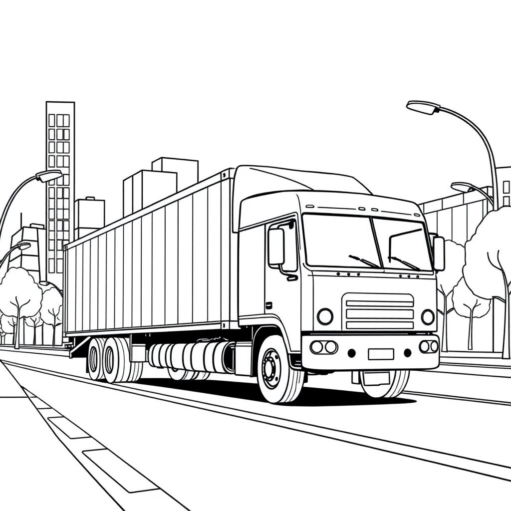 Khám phá thế giới vận chuyển với hình tô màu xe container trên phố, giúp bé yêu sáng tạo và hiểu hơn về các phương tiện giao thông lớn!