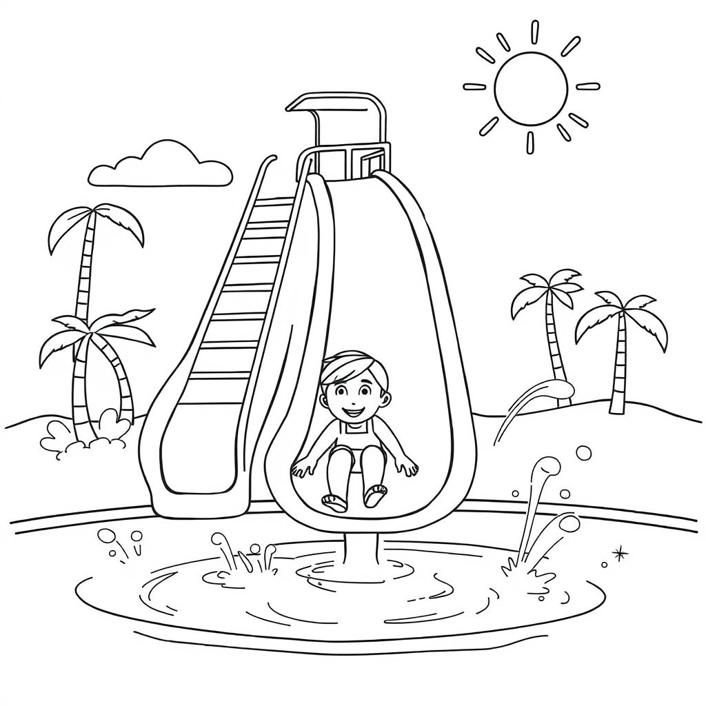 Khám phá thế giới vui nhộn của công viên nước qua bức tranh tô màu đầy sắc màu này! Trở thành họa sĩ sáng tạo và tạo nên những cảnh vui chơi sôi động tại công viên nước yêu thích của bạn.